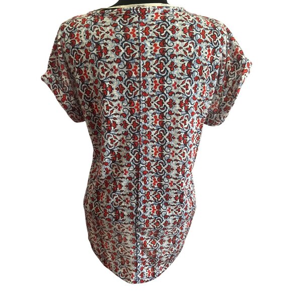 Dept. 222 Womens Short Sleeve V Neck Red & Blue Lightweight Patterned Top Small - Picture 3 of 8